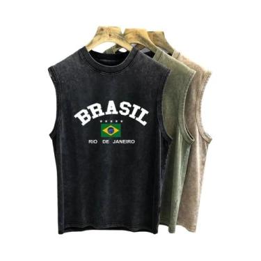Imagem de Camiseta Regata Oversized Vintage Com Estampa Gráfica Brasileira Para 