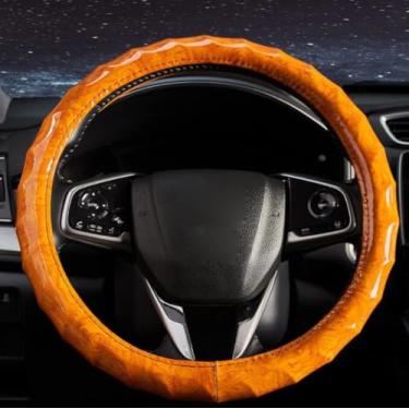 Imagem de Knonip Capa de volante de couro de 38 cm pêssego grão de madeira antiderrapante respirável confortável quatro estações protetor universal de roda de carro (laranja)