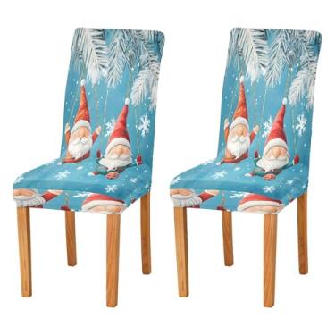 Imagem de SEHANY Conjunto de 2 capas de cadeira de gnomo de Papai Noel para sala de jantar, elástico, removível e lavável, para cozinha, hotel, festa, decoração de Natal