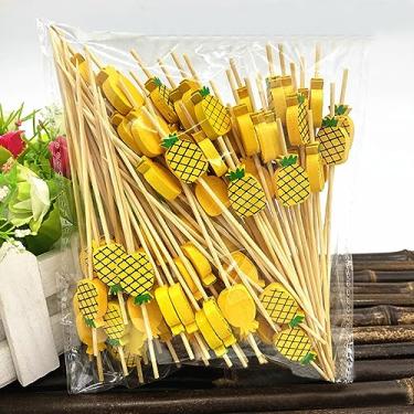 Imagem de 100 Pacotes de Palitos para Cocktail Fruta Bambu Fornecedores Casamento Aniversário Praia Premium com Superfície Lisa e Padrões Bonitos Frutas Petisco