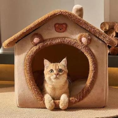 Imagem de Casa Cama para Cães e Gatos Aconchegante Lavável – Ninho Pet Quente para Todas as Estações(Grande 45 * 40 * 45cm)