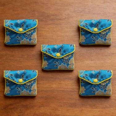 Imagem de Bolsas de presente de joias de cores sortidas com fecho de pressão floral, armazenamento para anéis, brincos, colares, embalagem e viagem, azul