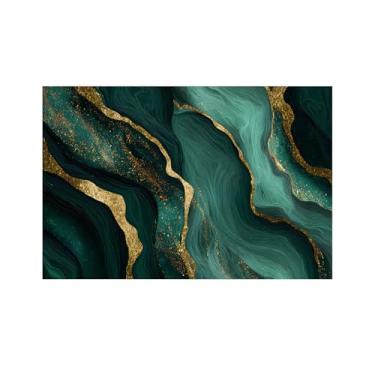 Imagem de Tapete de entrada de 2 x 3 m de ouro verde abstrato para área interna, tapetes laváveis antiderrapantes para entrada de hall de entrada de apartamento