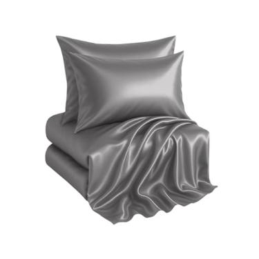 Imagem de Casa Platino Jogo de cama solteiro de cetim - 3 peças - super macio como seda - 1 lençol com elástico alto, 1 lençol de cima e 1 fronha padrão - lençol de solteiro adequado para todos os tipos de pele