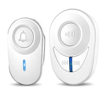 Imagem de Campainha de segurança sem fio 1 conjunto de campainha de porta impermeável ao ar livre kit 48 acordes flash LED 97dB alarme de segurança doméstica inteligente campainha de porta (cor: branco-1V1