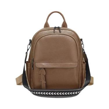 Imagem de Mochila De Couro Genuíno Azul Com Múltiplos Bolsos, Bolsa Conversível 