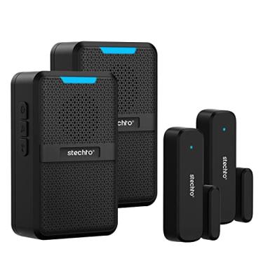 Imagem de Campainha de porta sem fio, alcance de 182 metros, sensor magnético de alarme de porta, 1 receptor de entrada com 62 sintonizações, 5 volumes ajustáveis para negócios/casa/escritório/lojas, STECHRO (2 receptores + 2 sensores)