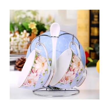 Imagem de VHDY85KA Caneca Inglesa Bone China Conjunto de Xícaras de Café Chá da Tarde, Conjunto de Chá 2 Peças, Pires, Colheres, Suporte de Aço Livre Caneca de Café