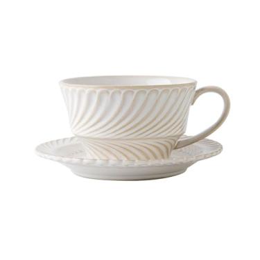 Imagem de KHUTRW3D Home American Latte Conjunto de xícaras e pires de café 300 ml, decoração de cappuccino de cerâmica retrô