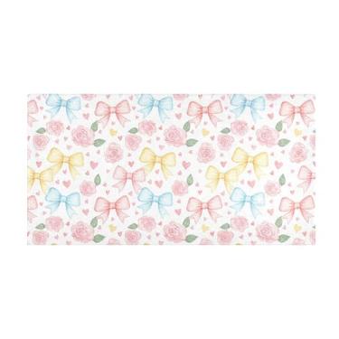 Imagem de Burbuja Tapete de corredor, laços, rosas, pelúcia, antiderrapante, tapete de cozinha, suporte de borracha para corredor, quarto, sala de estar, decoração de entrada, lavável na máquina, 51 x 99 cm