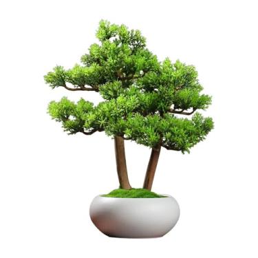 Imagem de Enfeite de árvore artificial Feng Shui Feng Shui para escritório, mesa, paisagismo, plantas verdes falsas, decorações decorativas (branco)