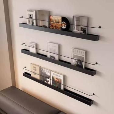 Imagem de Pacote com 3 suportes de parede para revistas, suporte organizador de literatura de ferro, exibição de folheto elegante para sala de estar e quarto, prateleira de armazenamento de 150 cm para