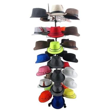 Imagem de Suporte de exibição de chapéu ajustável de 7 camadas com rodas - organizador de metal elegante para bonés e perucas, suporte de chão que economiza espaço, suporte giratório para chapéus - perfeito