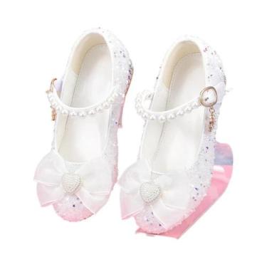 Imagem de Sapatos De Salto Alto Estilo Princesa Brancos Para Meninas, Sapatos De