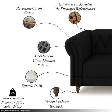 Imagem de Conjunto Sala de Estar 1 Sofá Living 260cm e 1 Poltrona Stanford Chesterfield Pés Madeira Couro Preto G58 - Gran Belo