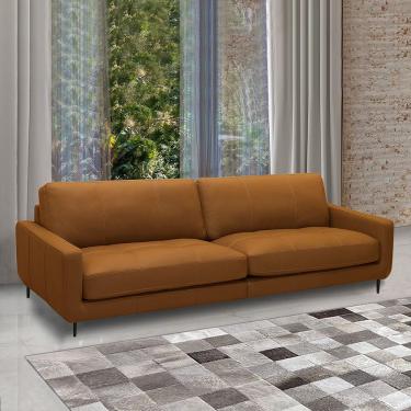 Imagem de Sofá Decorativo Isaac 4 Lugares Sala de estar 270cm Pés em Aço Couro Caramelo G88 - Gran Belo