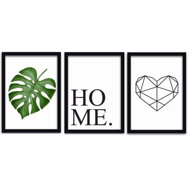 Imagem de Kit 3 Quadros 20x30 Mdf Folha Home Titulos Moldura Preta