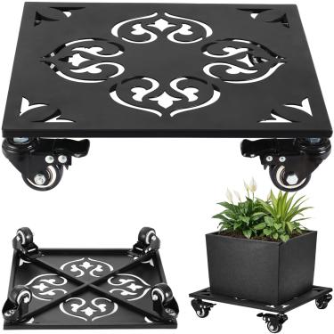 Imagem de 1 pacote grande quadrado de metal para plantas com rodas 30,5 cm suportes de plantas com rodízios para vasos de flores com rodas, rolos de mudança de ferro, à prova de ferrugem, porta-copos para uso