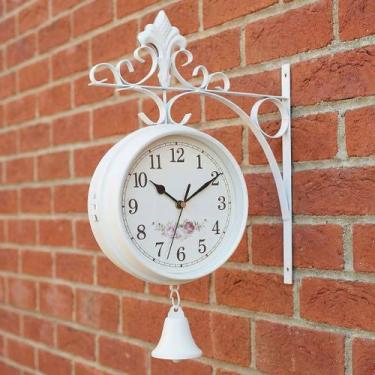 Imagem de Relógio Dupla Face Floral Parede Estação De Trem Sino Branco - Genéric