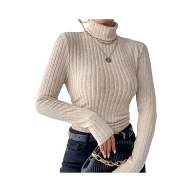 Imagem de Camiseta Feminina De Manga Longa Com Gola Alta E Ajuste Slim, Textura 