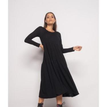 Imagem de Vestido Salvatore Fashion Midi Manga Longa Babado Malha Feminino-Feminino