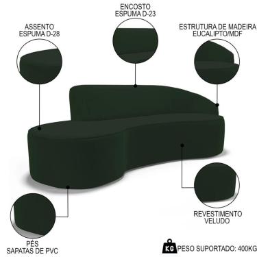 Imagem de Sofá Living  4 Lugares 300cm Braço Direito Mozart D06 Veludo Verde - Mpozenato