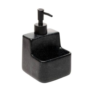 Imagem de Porta Detergente Líquido 360ml C/Suporte P/Esponja de Cerâmica Granilite Preto Lyor