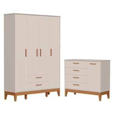 Imagem de Jogo de Quarto Infantil Flip Guarda Roupa 4 Portas e Cômoda 1 Porta - 