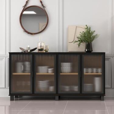 Imagem de Aparador Buffet 4 portas de vidro Ditália R-638 Cozy, riviera preto