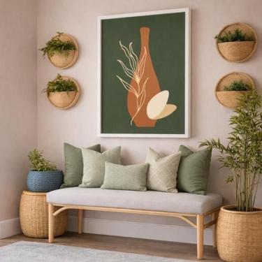 Imagem de Quadro Canvas Boho Verde Musgo 90X60Cm Mold Preta - Quadros On-Line