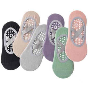 Imagem de Meias Sapatilha Antiderrapante Pilates Yoga unissex 6 pares Cor:Colori