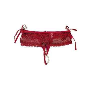 Imagem de Calcinnha Tanga Tailandesa com Pérolas Fio Dental - TJ VIP, U, Vermelh