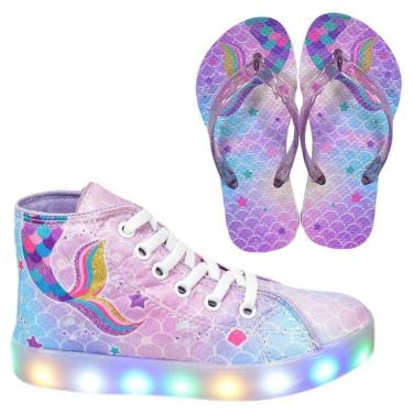 Imagem de Tênis Infantil Ars Led Cano Alto Sereia + Chinelo Feminino-Feminino