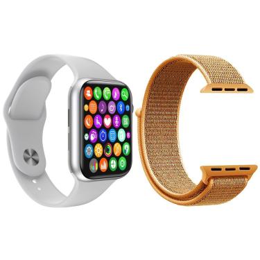 Imagem de Kit Smartwatch Iwo8 Lite Plus Branco + Pulseira Laranja