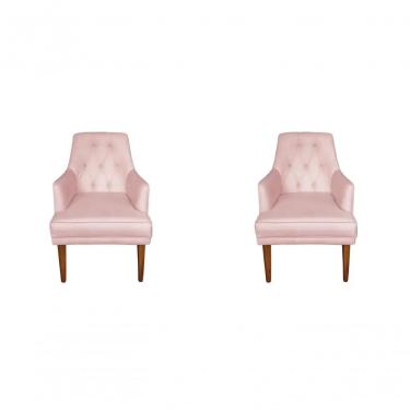 Imagem de Kit 2 Cadeiras Poltronas Decorativa Paris Sala De Jantar Recepção Retro Com Braça Suede Rosa Lar Móveis E Decoração