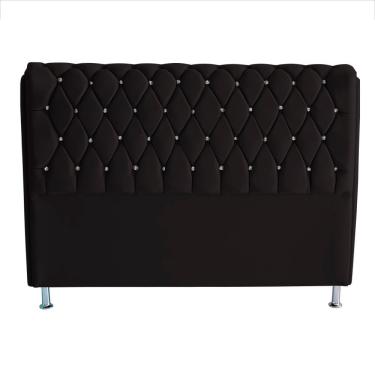 Imagem de Cabeceira para Cama Box Londres Casal 140 cm Suede Capitonê Botões de Cristal Preto Do...