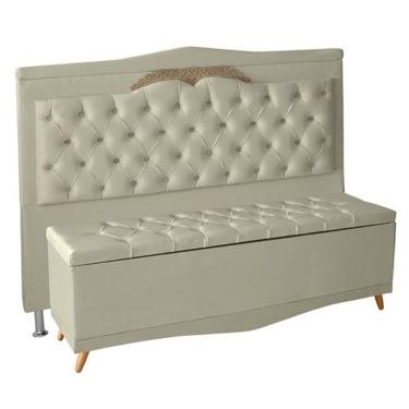 Imagem de Kit De Cabeceira De Cama Box E Calçadeira Baú Barcelona King 195 Cm Retro Capitonê Sued...