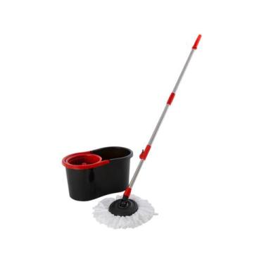 Imagem de Mop Giratório Com Cesto Plástico Preto Microfibra 8 Litros Centrifuga 