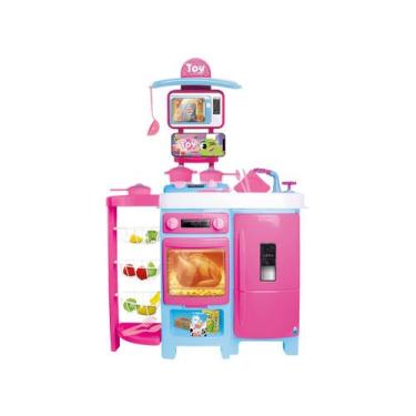 Imagem de Brinquedo Bancada Cozinha Completa Toy Chef - 0571 Samba Toys, Rosa e 