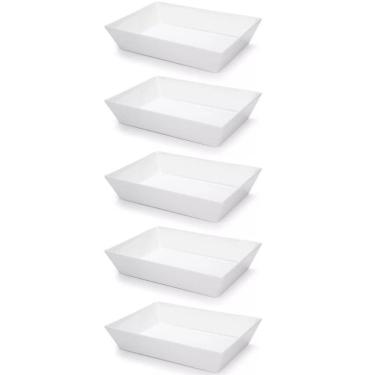 Imagem de Kit 5 Travessas Retangulares 2,2L Brancas Salada Sobremesa Petisco Cozinha Restaurantes Coza