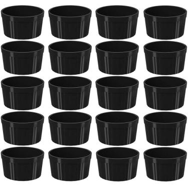 Imagem de Conjunto 20 Ramekins Plástico Pretos Canelados 200ml Pote Molho Uno Coza