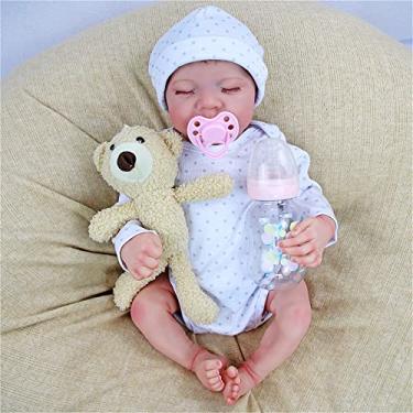 Imagem de Bebe reborn de silicone realista,bebê reborn menina de silicone,18 polegadas vinil macio bebê de silicone sólido Com órgãos genitais com biberão, tetina e bonecas bebê reborn acessórios,White,menino
