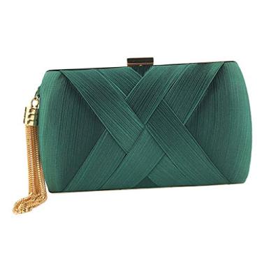 Imagem de Milageto Elegante bolsa de noite com borla de seda feminina bolsa clutch para, verde escuro, 20 x 8 x 12 cm
