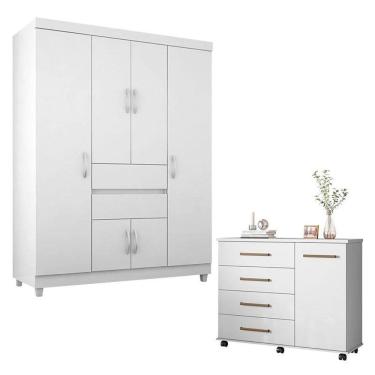 Imagem de Cômoda Flora e Guarda Roupa Solteiro Ecom 2 Branco Flex - Demóbile