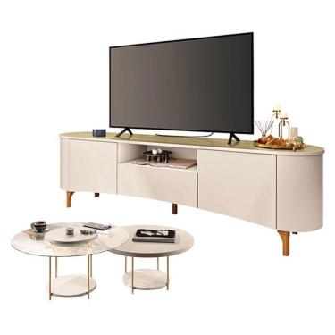 Imagem de Rack Bancada Elara Off White Champanhe com Kit Mesa de Centro Sky Off White - HB Móveis