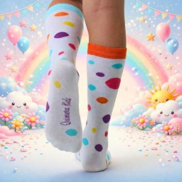Imagem de Meia Infantil Poá Colorido Confortável Divertida Tamanho:23-25 - Quime