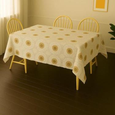 Imagem de Toalha De Mesa Rendada Bordado Flores Bege Rolo 1,40x20m Vinil PVC - P