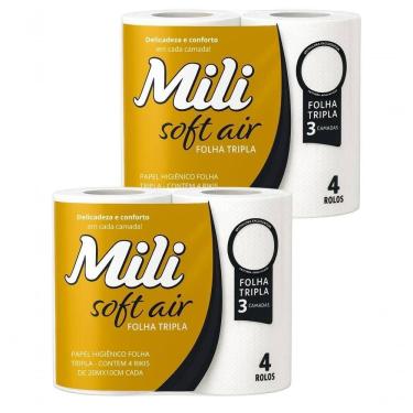 Imagem de Papel Higiênico Soft Air Folha Tripla 2 Pacotes com 4 Rolos de 20 m X 10 cm Total 8 Unidades Mili