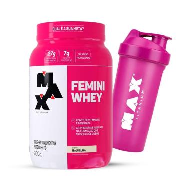 Imagem de Combo Max Titanium Femini Whey 900g e Coqueteleira Rosa-Feminino
