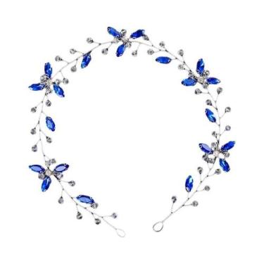 Imagem de Tiara De Cristal Com Pérolas E Strass Azul Para Mulheres, Acessório De